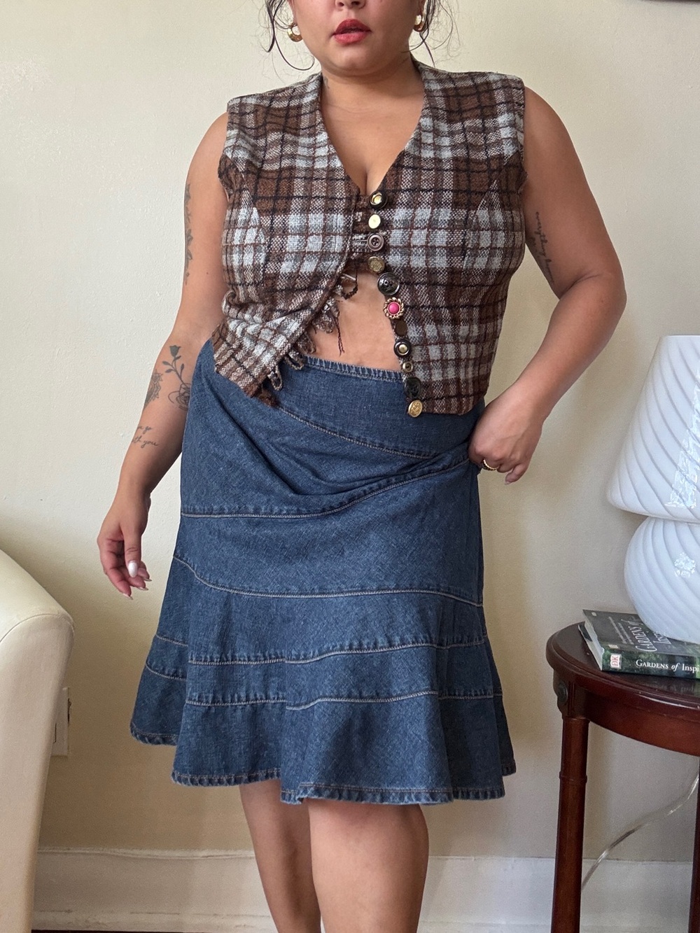 Denim A-Line Midi Skirt in Dark Blue